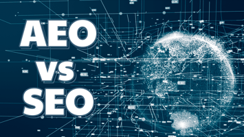 Illustration showing AEO vs SEO strategies for startups optimizing AI search engine results